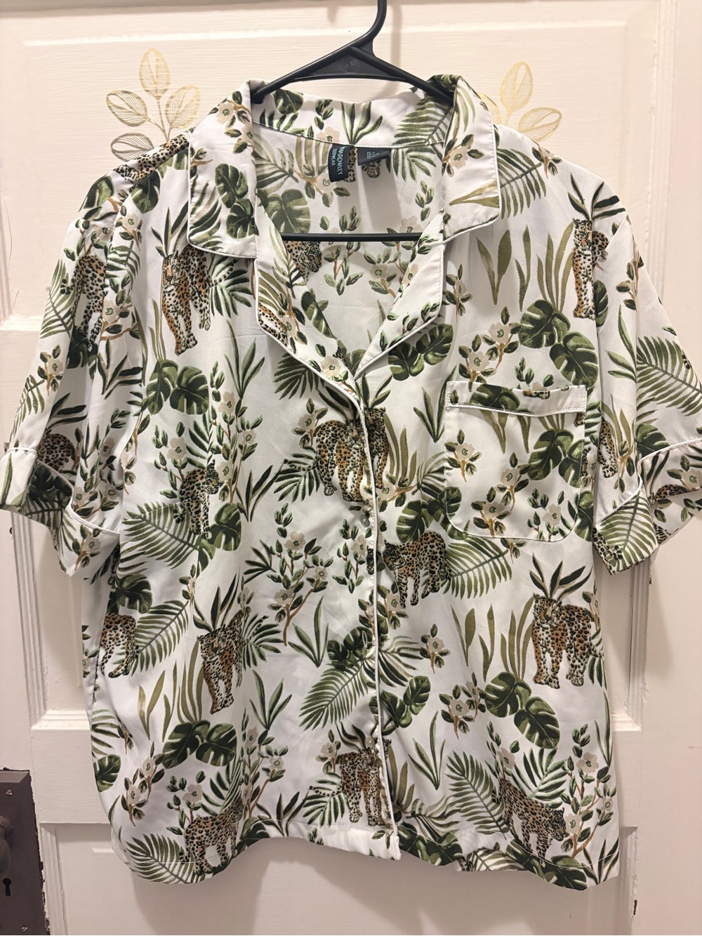 Cynthia Rowley White Short-Sleeve Leopard & Tropical Print Button-Down Shirt